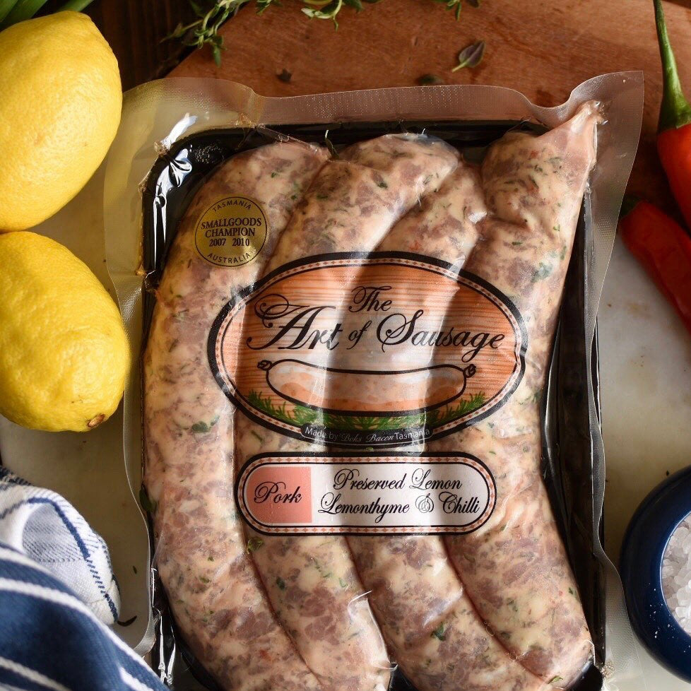 Pork with Preserved Lemon, Lemonthyme and Chilli Sausages 400g