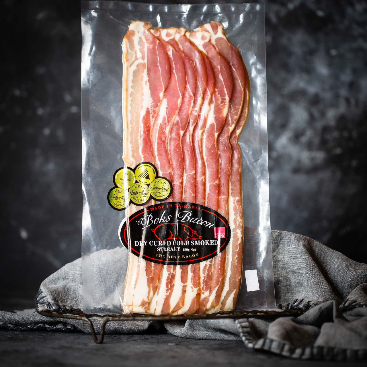 Boks Streaky Bacon (Tasmanian Oak Smoked, Dry Cured) 180g